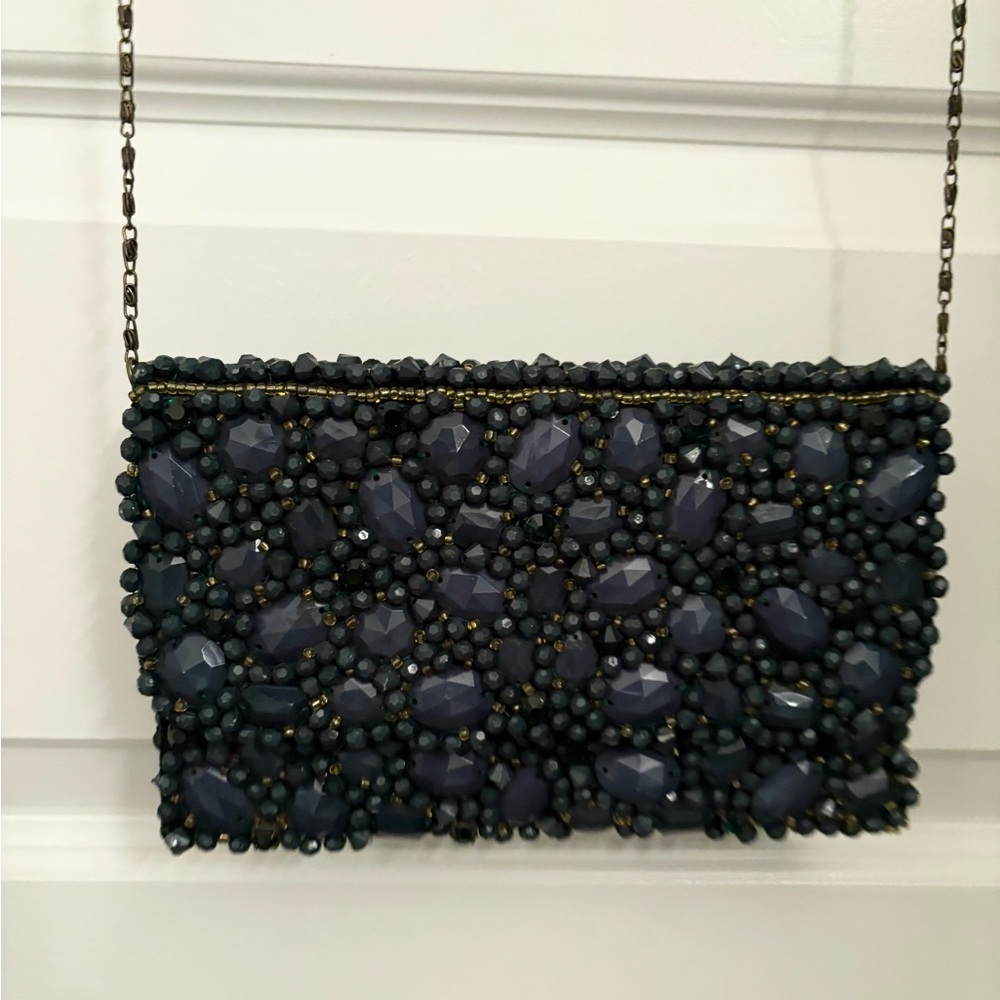 Anthropologie Beaded Jade Green Evening Crossbody Clutch Purse